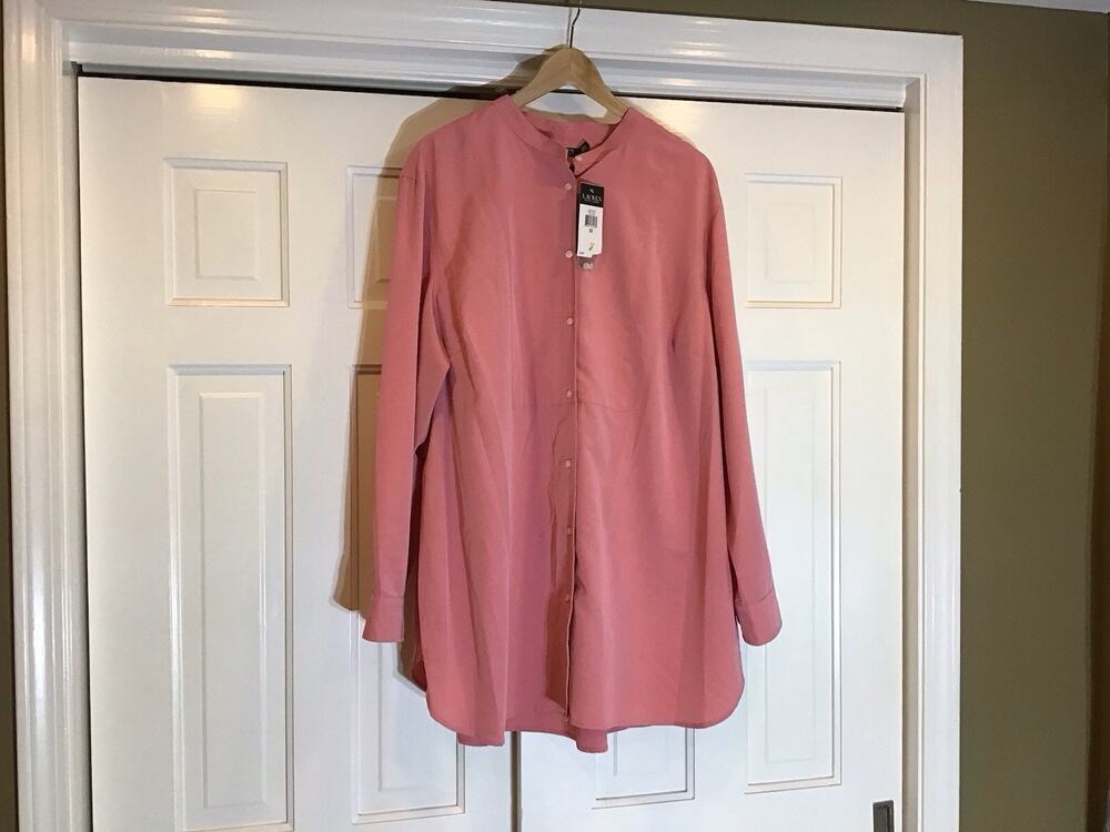 NWT Lauren Ralph Lauren Tuxedo Button Up Shirt Women’s 3X Pink LS Office Classic